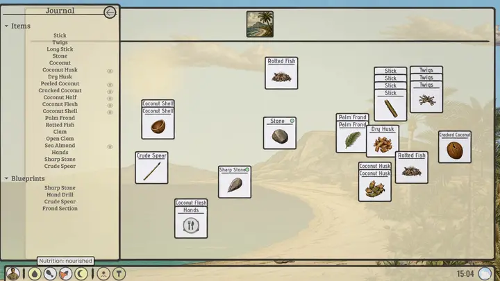 Food and materials gathered on the shore