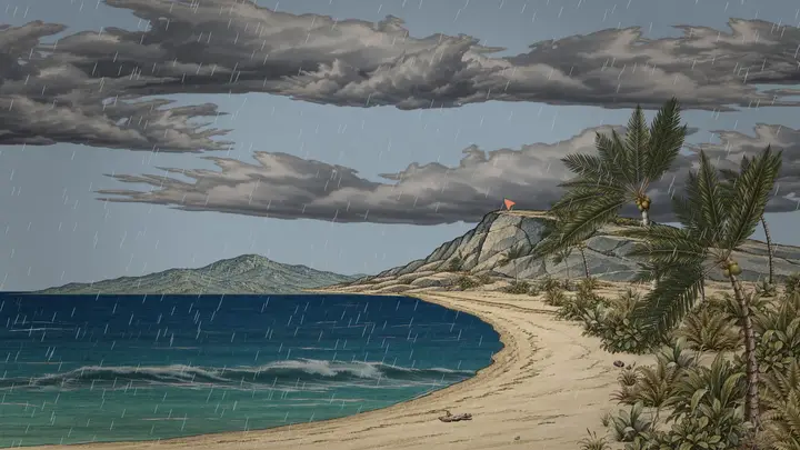A storm rolls over the beach